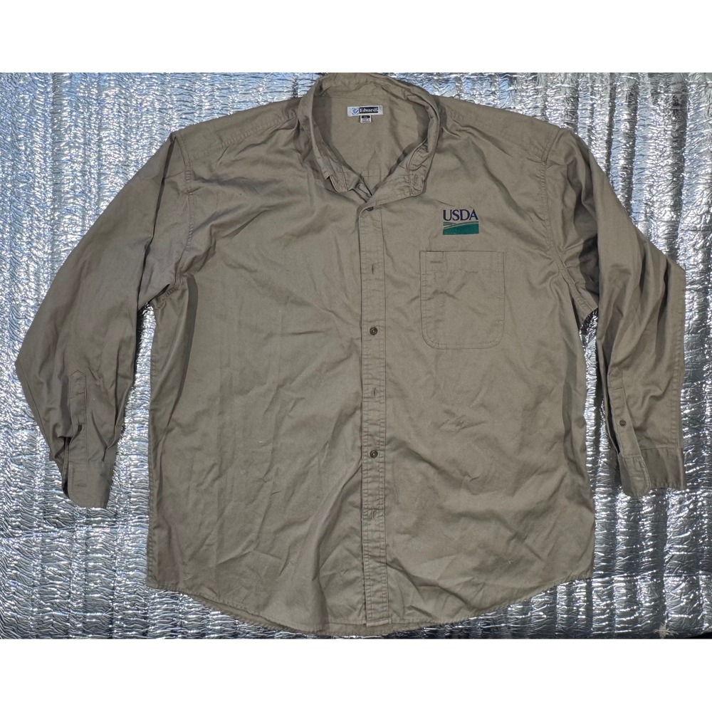 Edwards Mens 2XL Khaki Tan Short Sleeve Button Down Work Shirt Twill Uniform